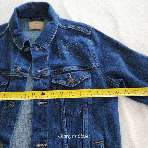 Womens Skull Graphic Indigo Wash Denim Jacket S Festival‎ Grunge Layering Basics - Picture 2 of 8